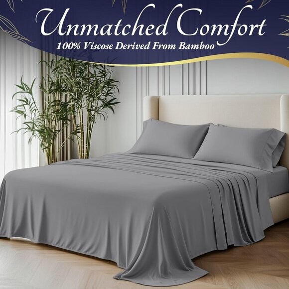 10- 100% Viscose Derived from Bamboo Sheets King Size 4pcs - Cooling 17" Deep - Picture 2 of 7